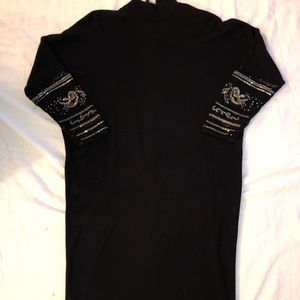 Turtleneck dress with sequins on sleeves